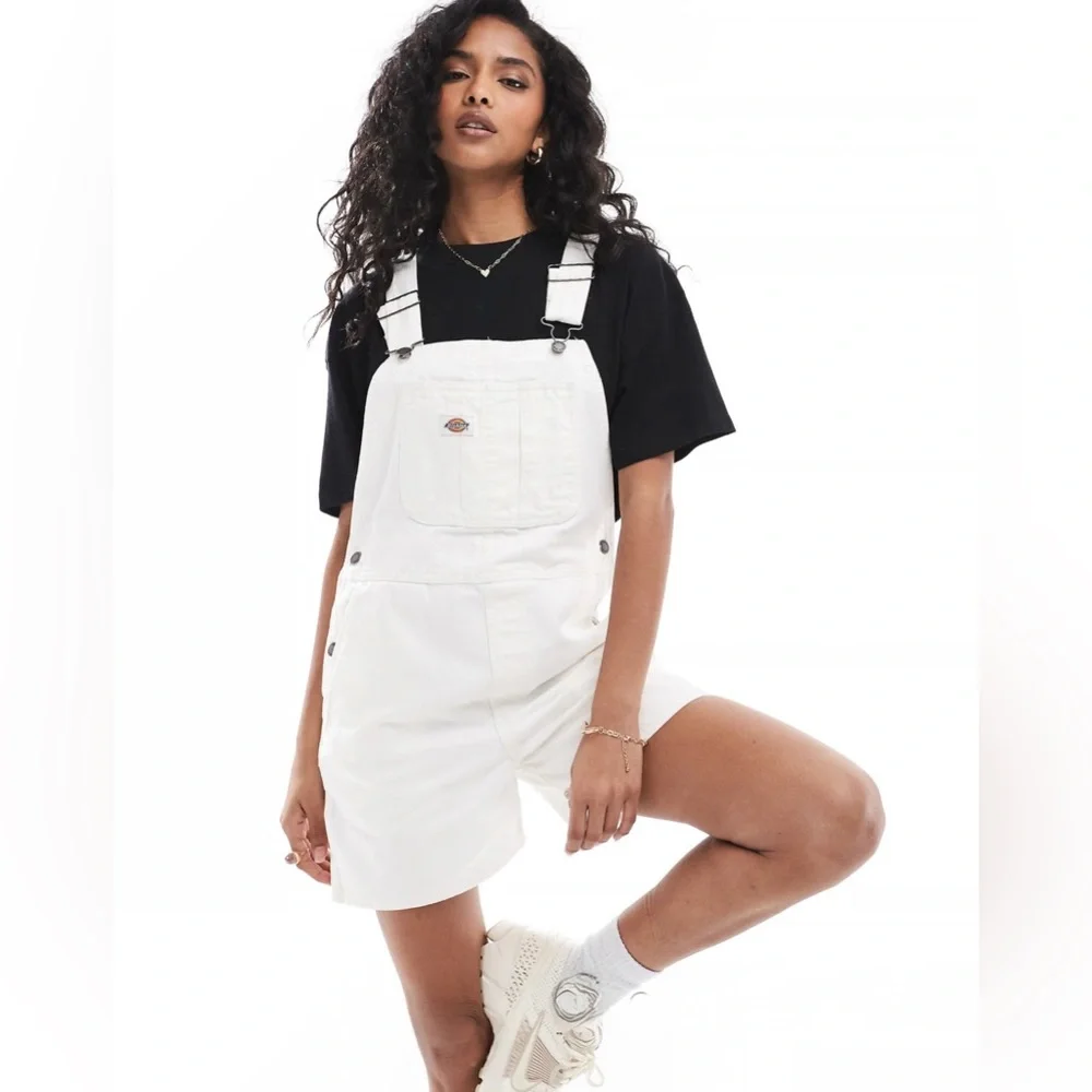 Dickies Duck canvas short bib overalls in stonewash cream Size X-Small NWOT - Picture 11 of 11